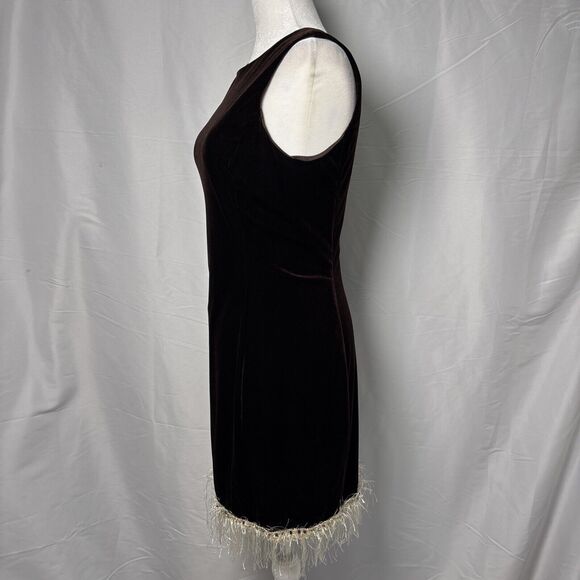 Vintage 90s Velvet Cocktail Dress Size 8 Gatsby Flapper Beaded Fringe Hem party - Picture 4 of 7
